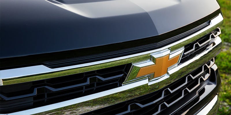 Close-up view of Chevrolet emblem.